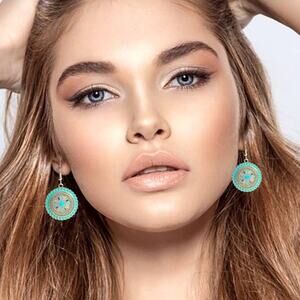 3/15 NWT Boho Aqua Blue Pink Silver Enamel drop Earrings